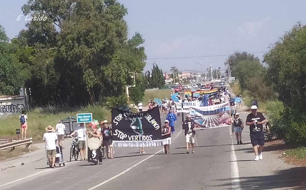 Manifestación ayer domingo contra la inacción del Gobierno Regional por la mancha blanca y las sentencias "blandas" por delitos al Mar Menor