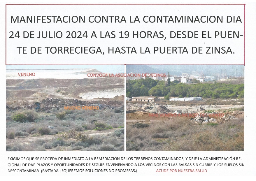 Convocan manifestación en Torreciega para exigir al Ayuntamiento y Comunidad Autónoma que actúen ya y dejen de demorar la descontaminación