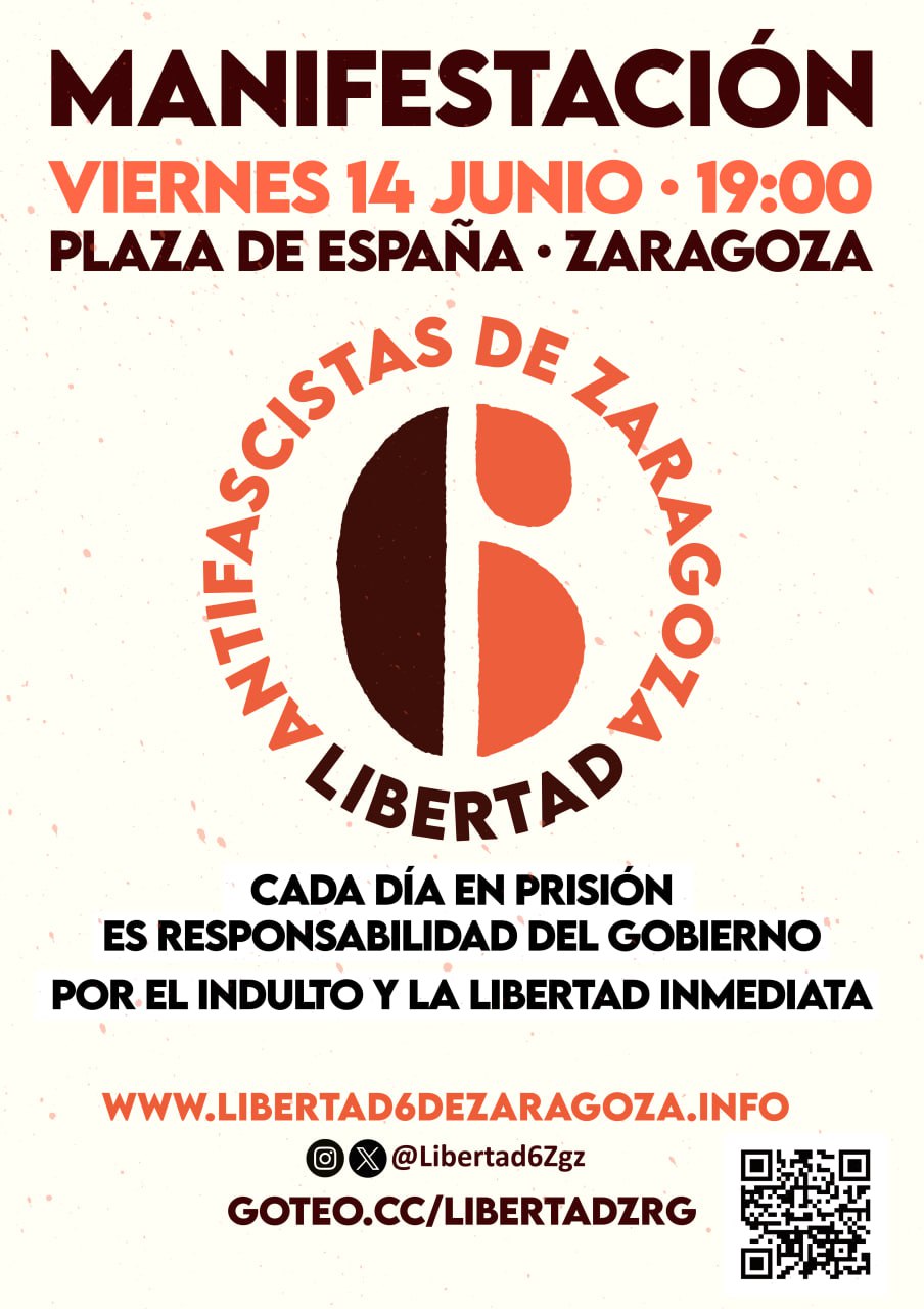 Zaragoza volverá a manifestarse el 14 de Junio por los 6 acusados sin pruebas, que se manifestaron contra los fascistas en 2019
