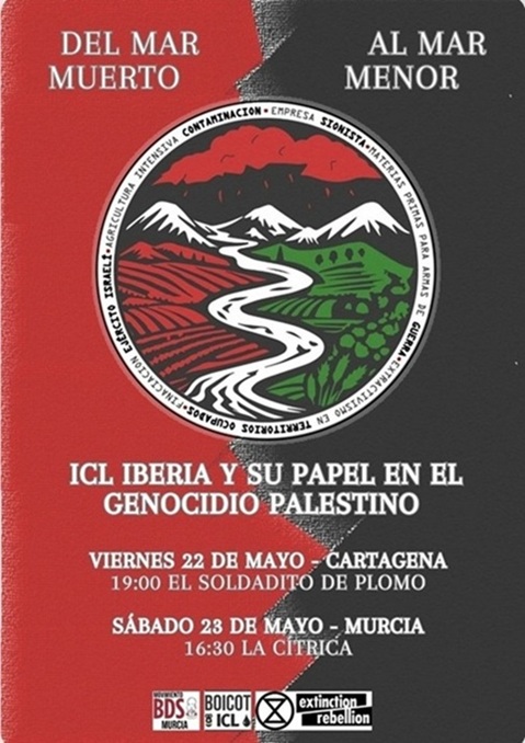 Jornada informativa en Cartagena y Murcia sobre el papel de la empresa ICL en el genocidio palestino