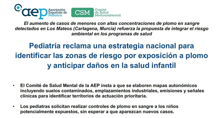 Los casos de exposición infantil al plomo en Los Mateos llevan a la Asociación Española de Pediatría a reclamar una estrategia nacional